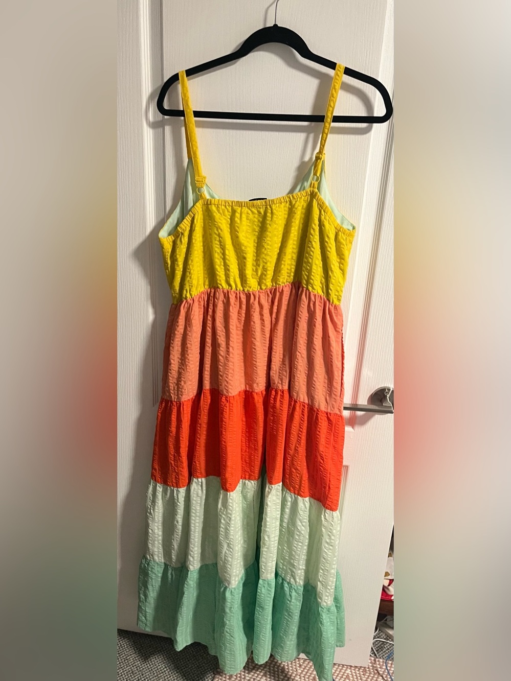 Torrid 1X Rainbow Colorblock Seersucker Tiered Maxi Dress Plus Size - Picture 5 of 7